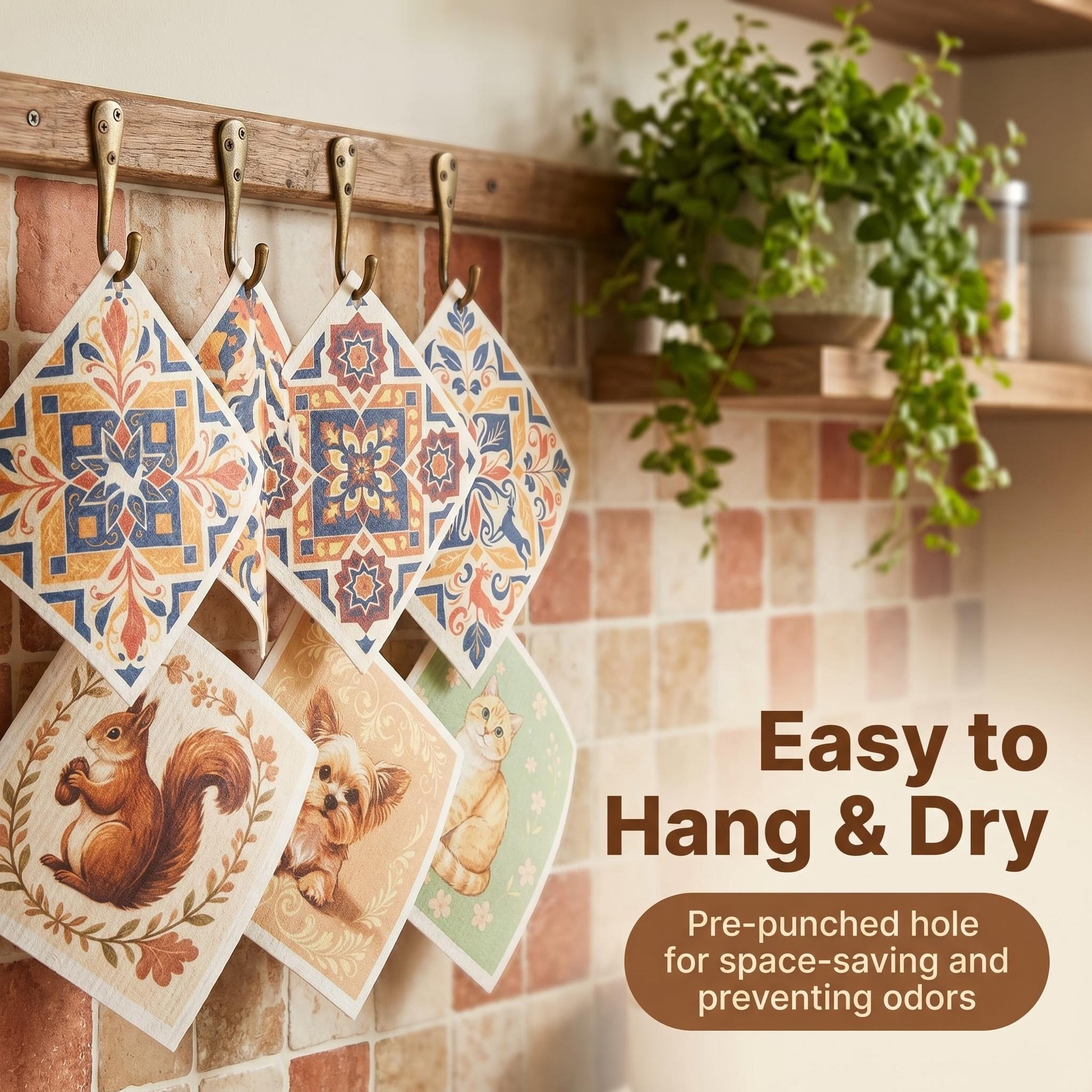 Hixanova HA-DC001-003 6 Pack Swedish Dishcloths for Kitchen 70% Wood Pulp 30% Cotton Reusable Kitchen Towels, Thick Super Absorbent Quick Dry Dish Wipes with Pre-Made Hanging Loop for All Household Cleaning